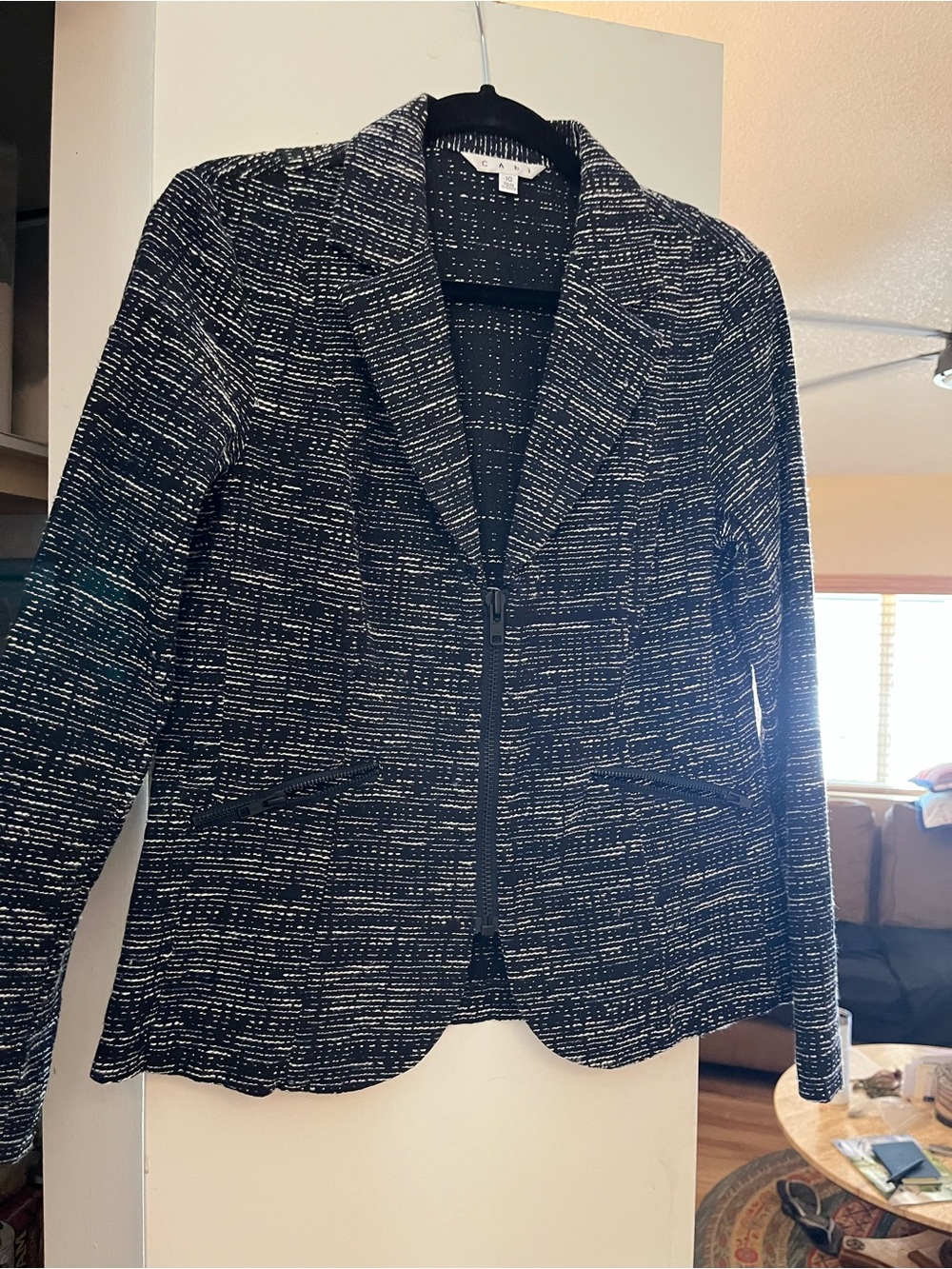 CAbi Womens Blue Mingle Textured Zip Up Jacket Blazer Size 10